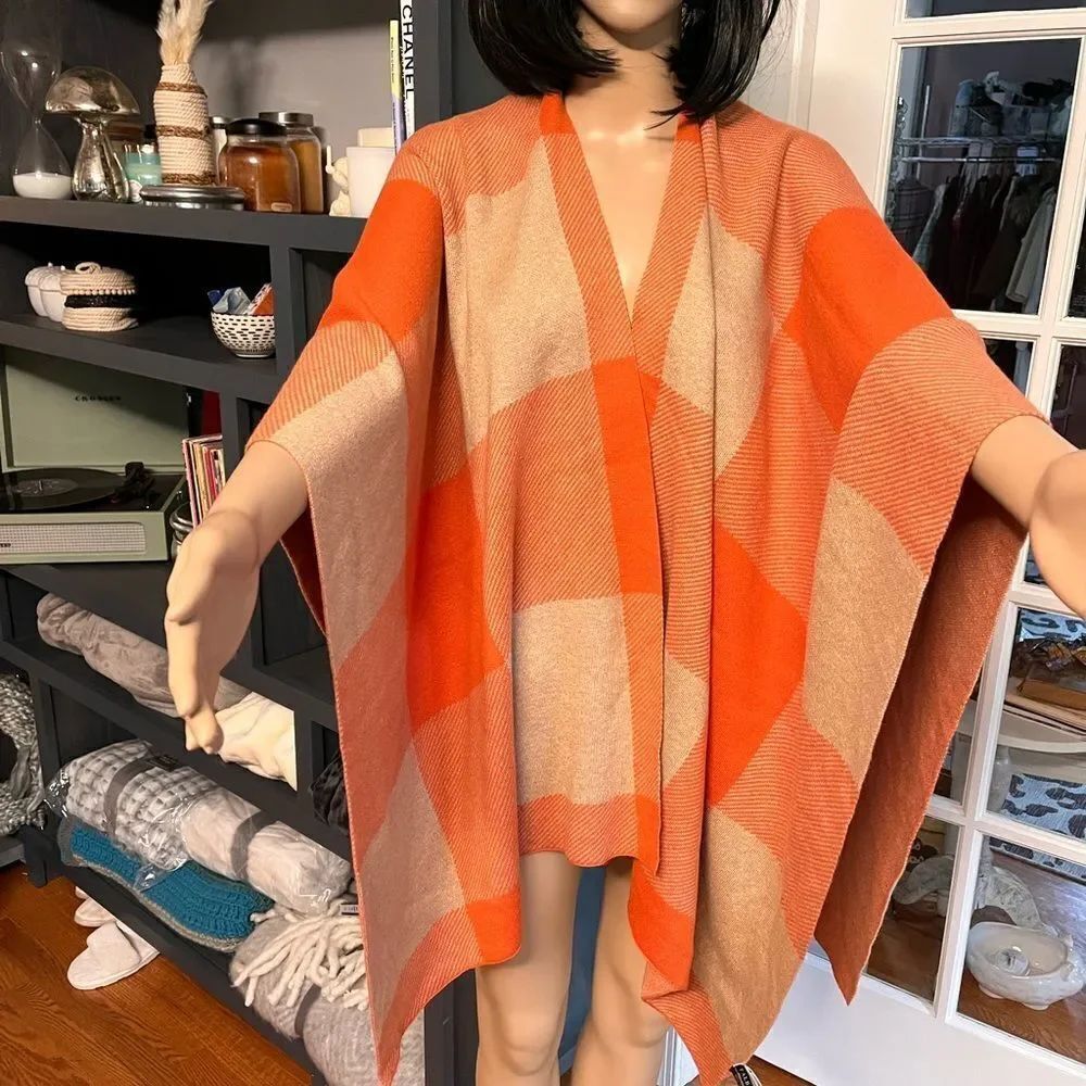 Talbots Tan & Orange Notch Neck Wrap Cape O/S NWT